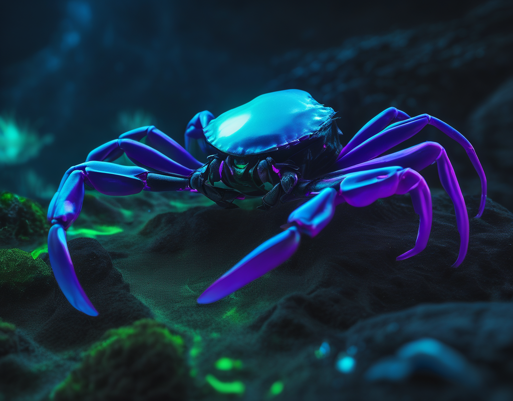 KREA AI Fantasy (Bioluminescent1.4) Ocean Crab hunting, H...