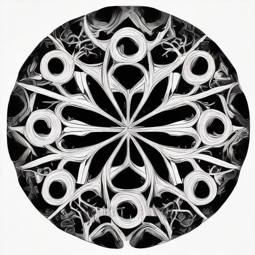 KREA AI black and white vector drawing spiral sacred geo...