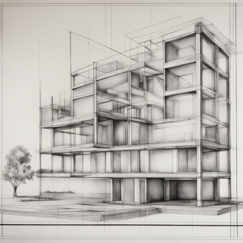 KREA AI - architectural plans and elevation mies van der roh...