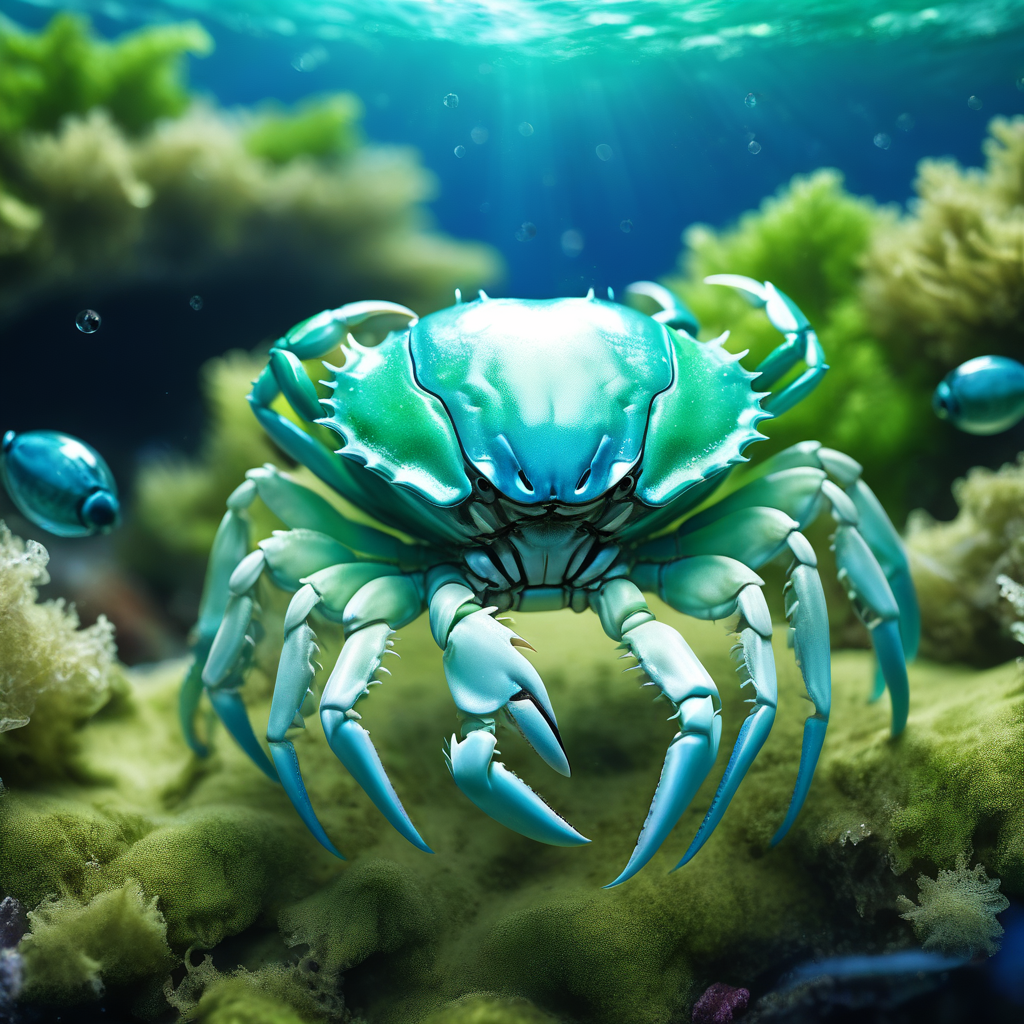 KREA AI , Fantasy Ocean Crab in macro, Hyper realistic, Al...