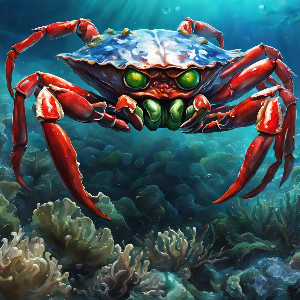 KREA AI Angry Fantasy Ocean Crab, Hyper realistic, Aliens