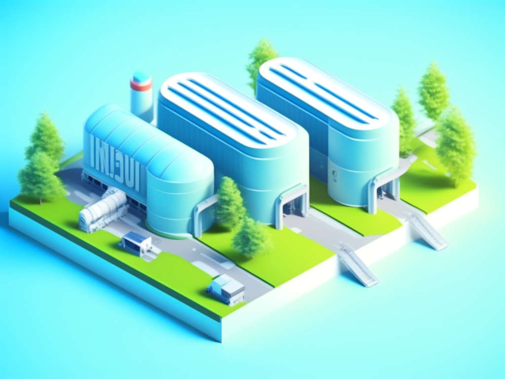 KREA AI 3D illustration Isometric zero emissions factory,