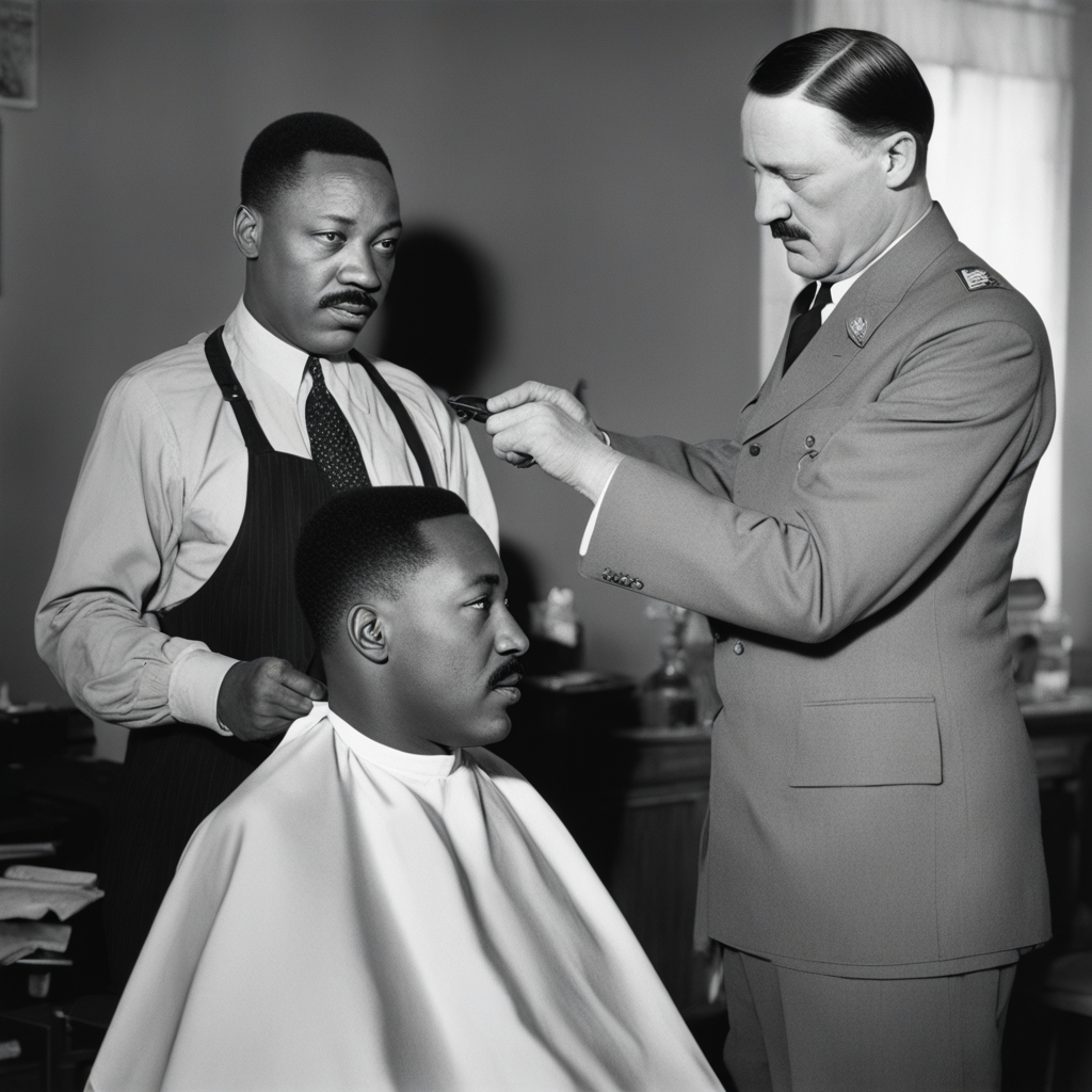KREA AI - Hitler giving matting Luther king a haircut