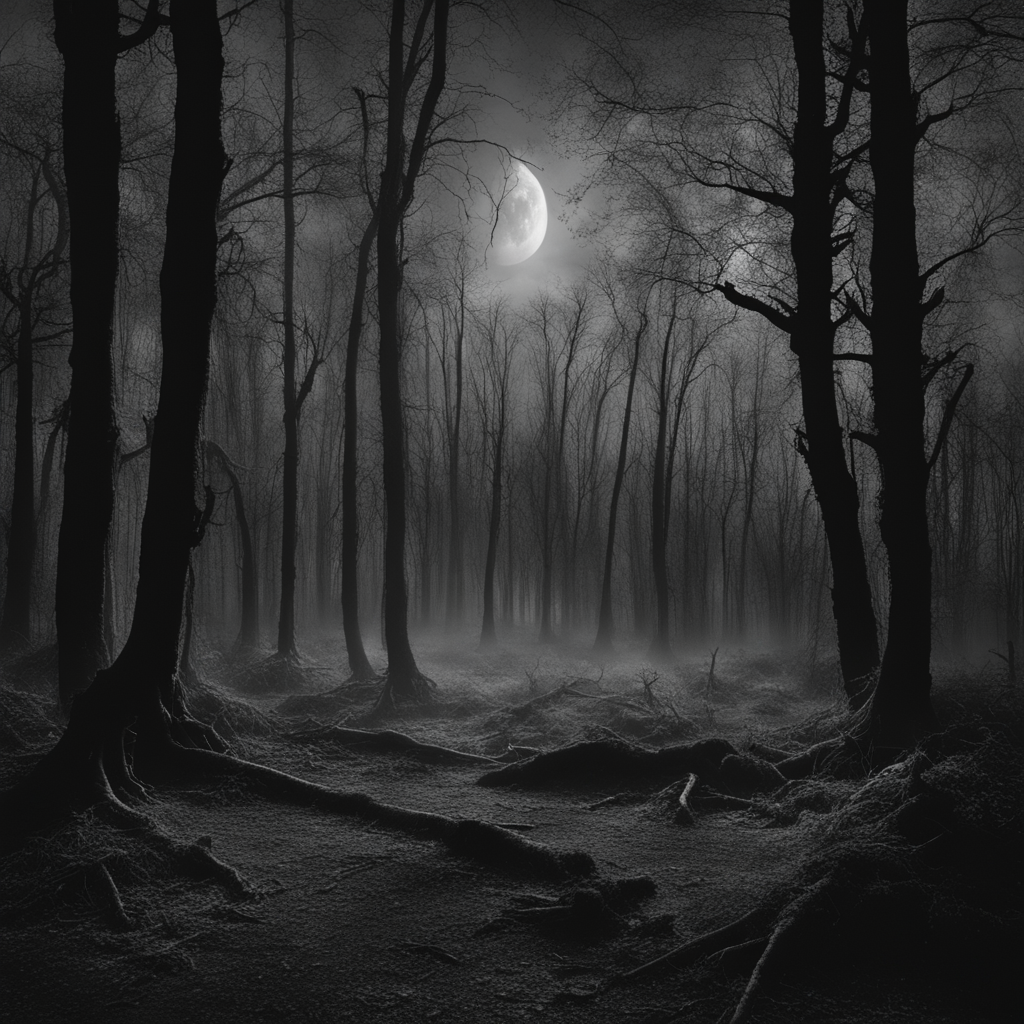KREA AI "A hauntingly beautiful nighttime forest scene, il...