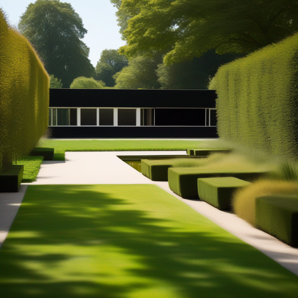 KREA AI Mies van der rohe house, Piet Oudolf garden, sunny...
