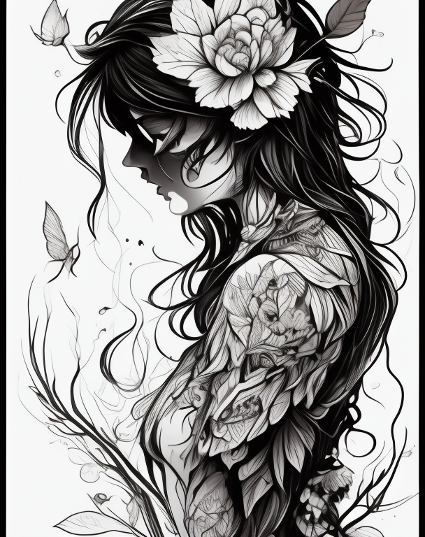 KREA AI - ink drawing coloring page for adults, Beautiful an...