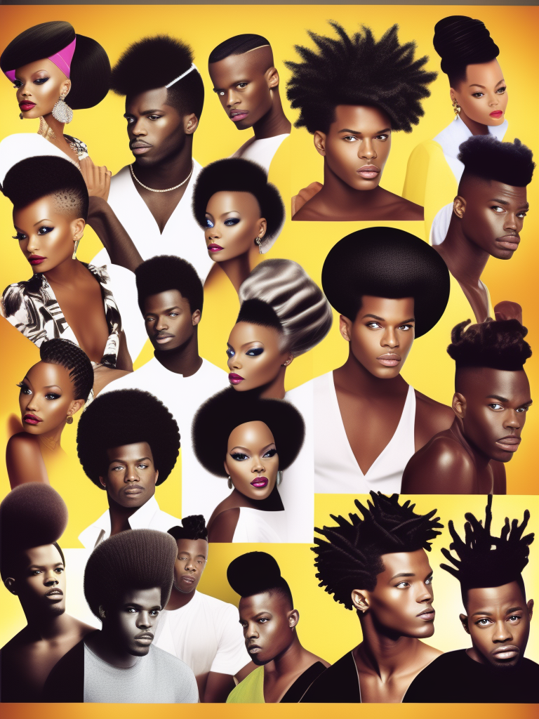 KREA AI Y2K black afro hair salon poster with real photogr...