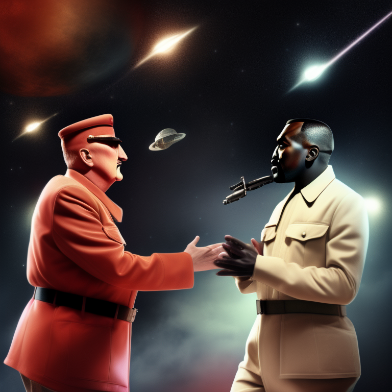 KREA AI Hitler and Kanye performing flashing lights on a s...