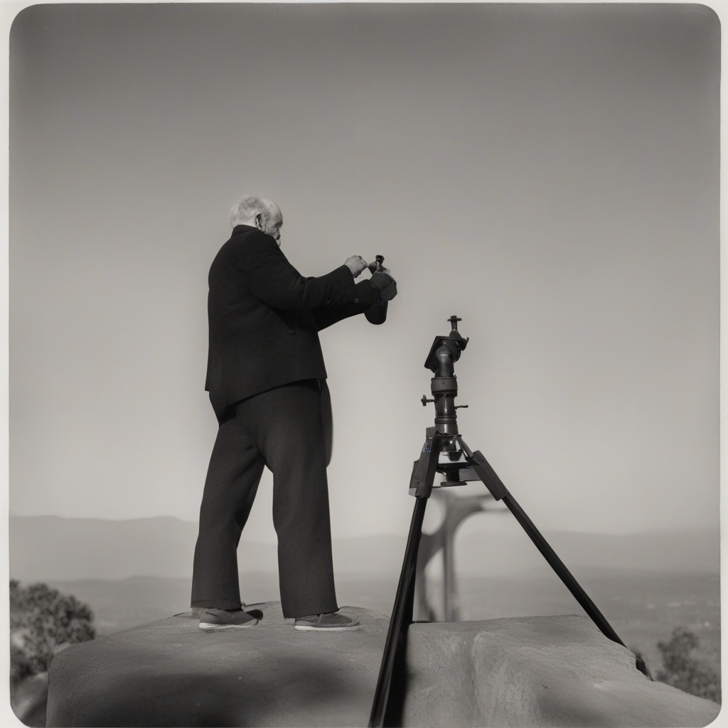 KREA AI point of a telescope, man behind