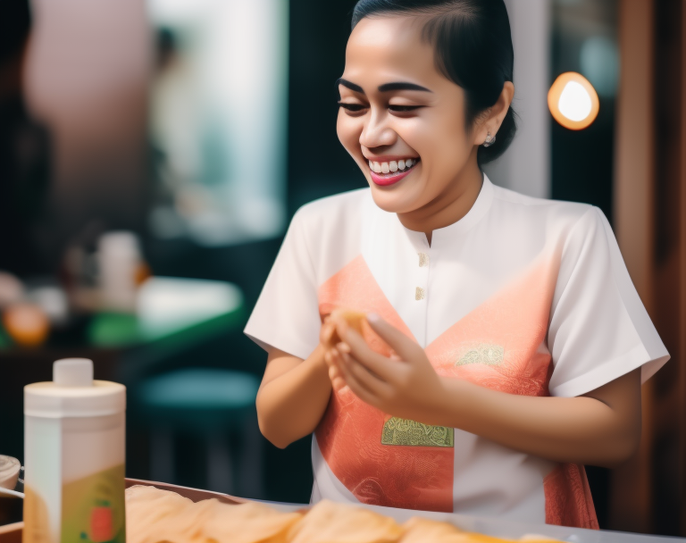 KREA AI malay lady smiling doing popiah tiktok