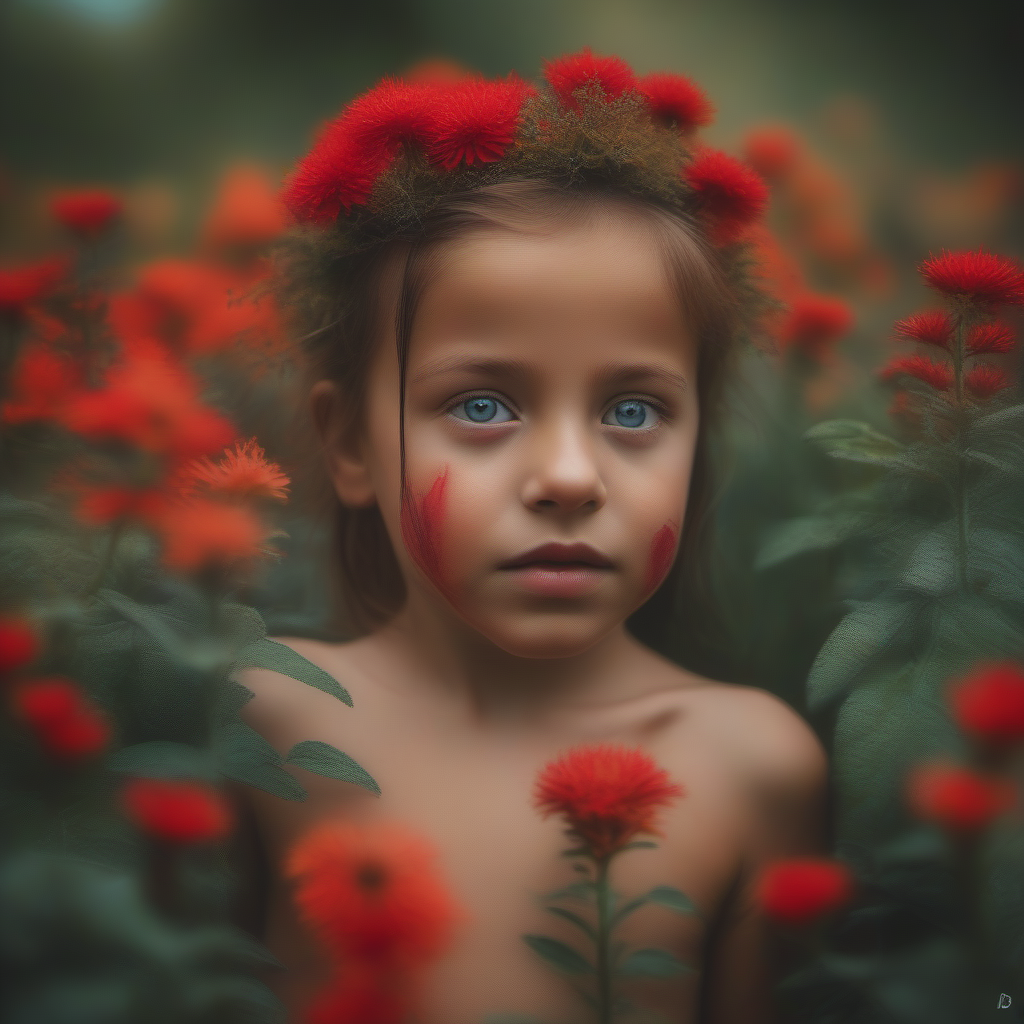KREA AI una foto en colores de una niña desnuda con arruga...