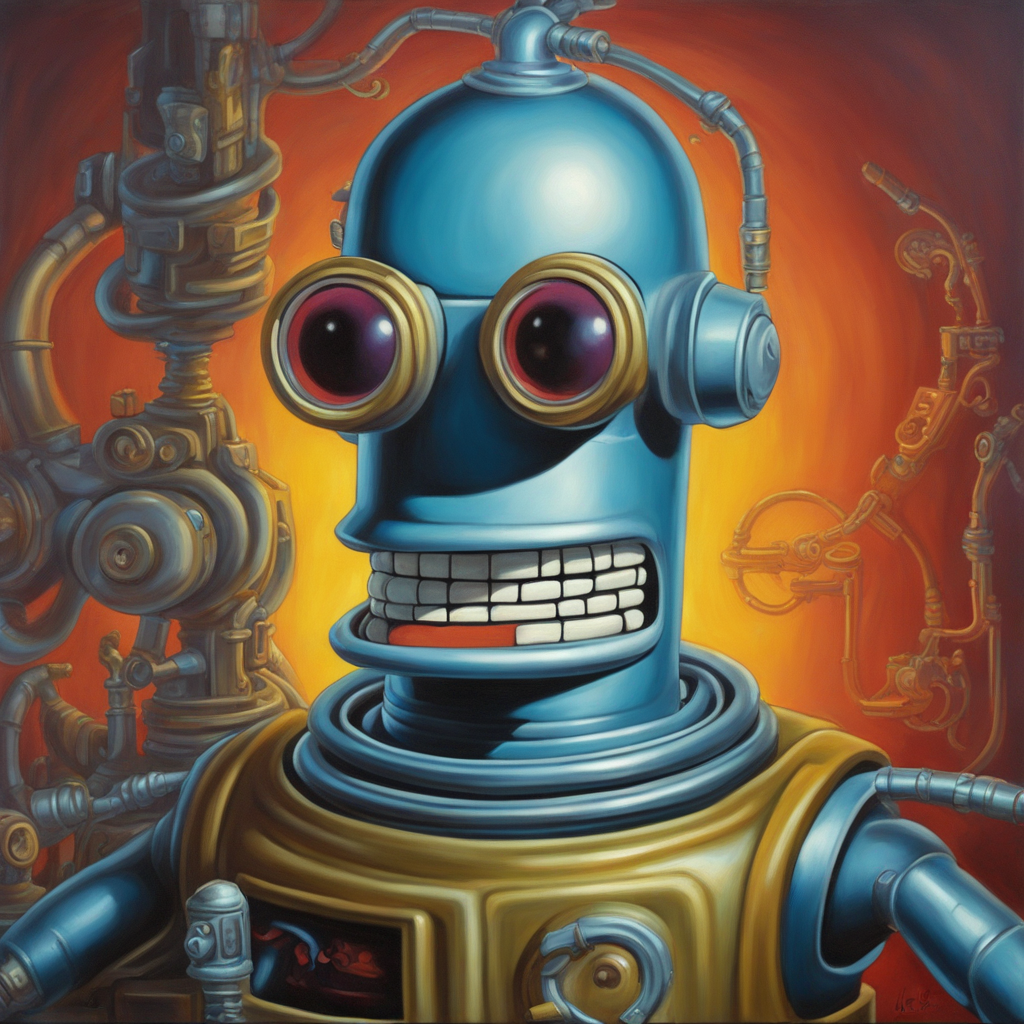 KREA AI (Oil painting of Bender from Futurama, rendered in...