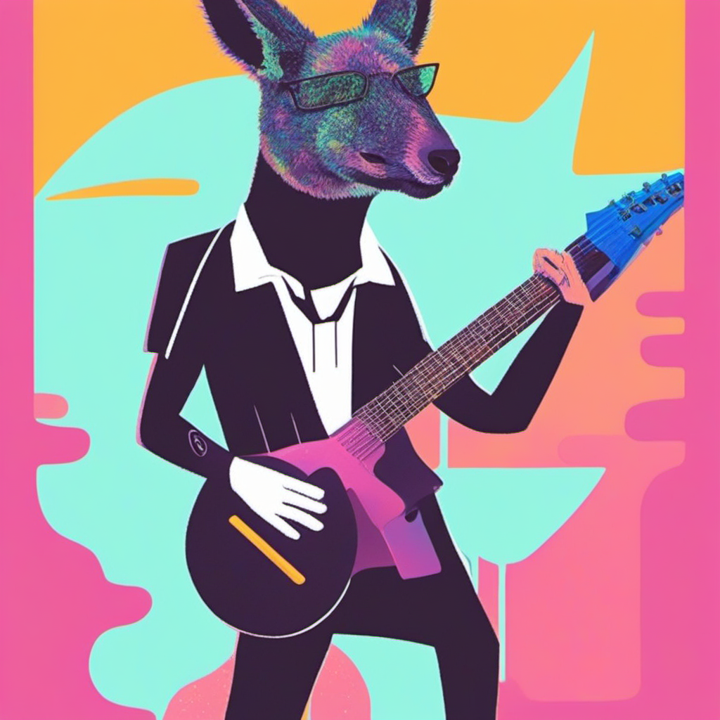 KREA AI Create an NFT artwork featuring a rockstar kangaro...